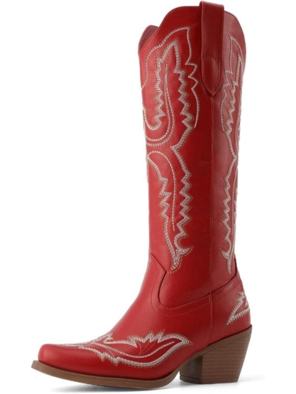 Womens Red Western Retro Embroidered Knee High Narrow Comfortable Cowgirl Boot